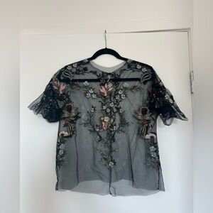 Mesh and Embroidered Top